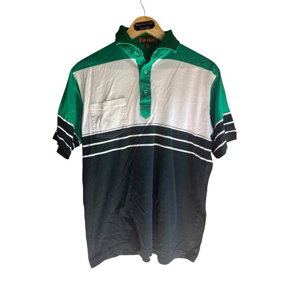 Lyle And Scott Polo Shirt Vintage Mens Medium Color block 3 Button Casuals Retro - Picture 1 of 6